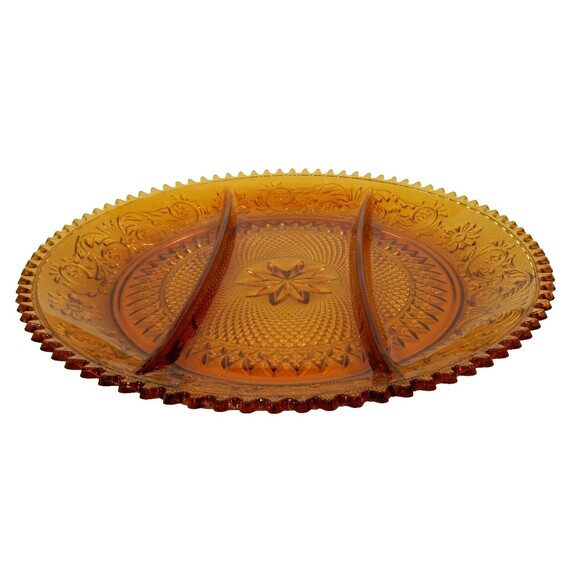 Tiara Exclusive Amber Glass Platter Relish Plate & Egg Serving Platters w/Boxes - Picture 3 of 12